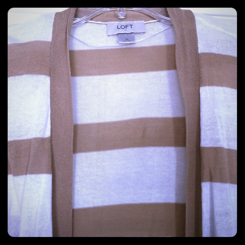 LOFT Medium Open Cardigan. Tan& white.  Worn once.